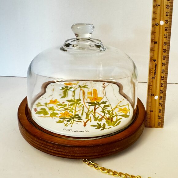 Goodwood Vintage Cheese Tray Wood Tile with Knife Chain Dome Yellow Green - Picture 10 of 12